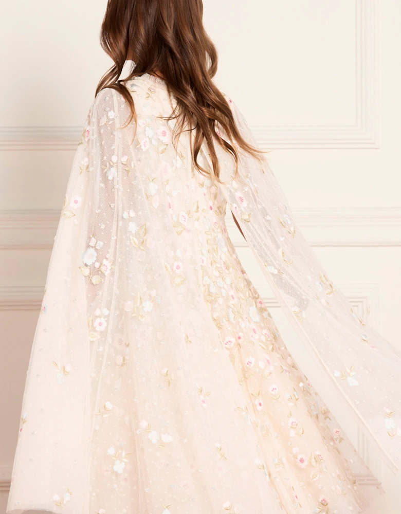 Girls Ethereal Blooms Cape Dress in Ivory