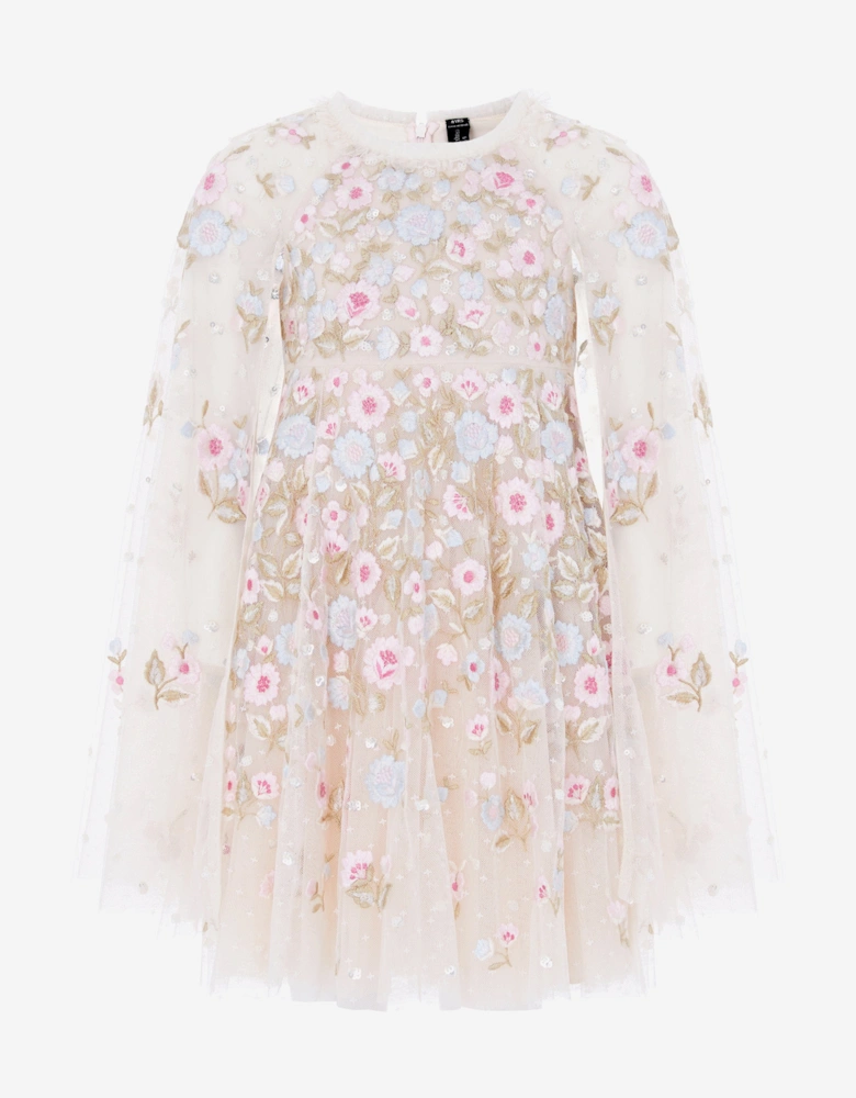 Girls Ethereal Blooms Cape Dress in Ivory