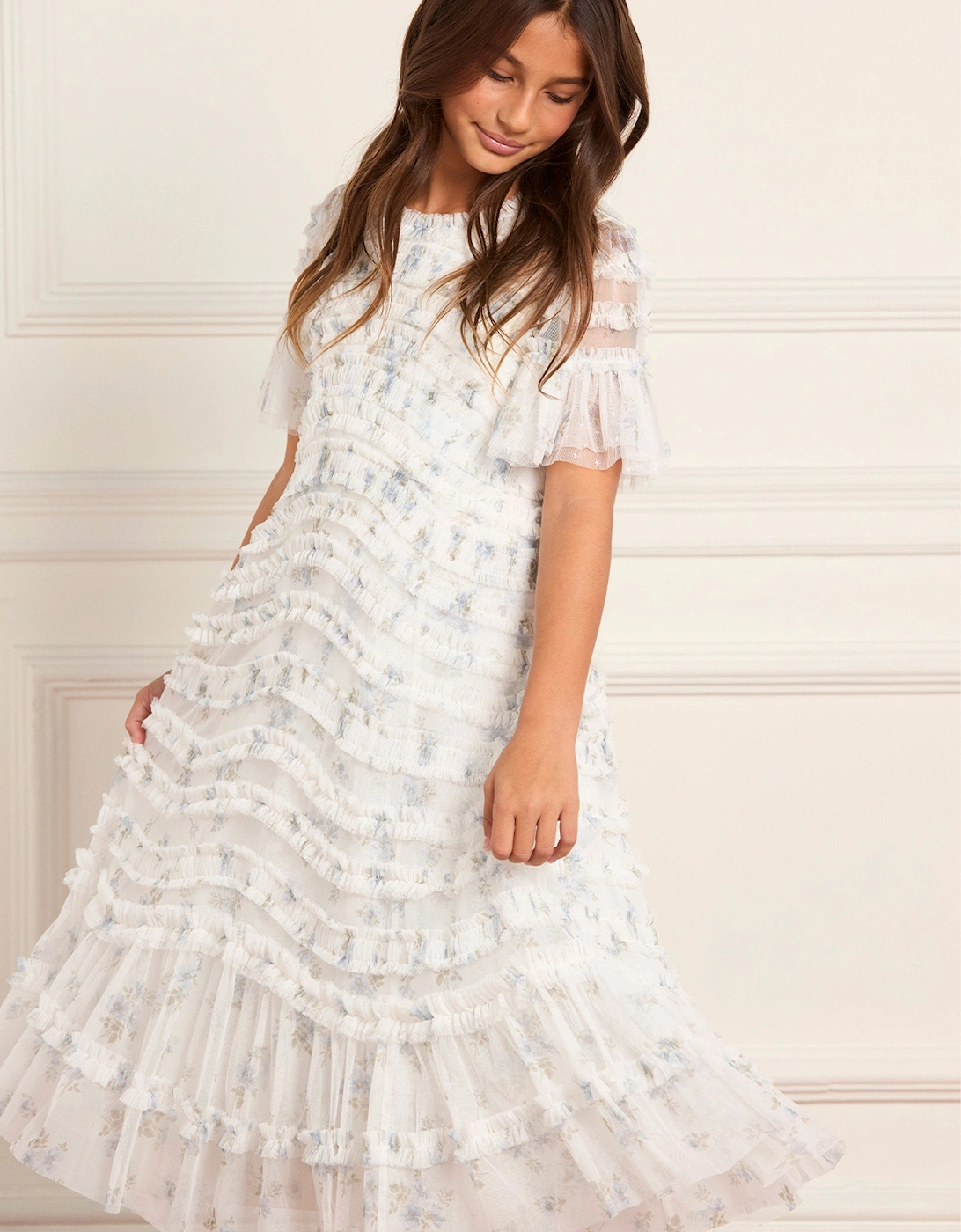 Girls Magnolia Ditsy Amara Ruffle Dress in Blue