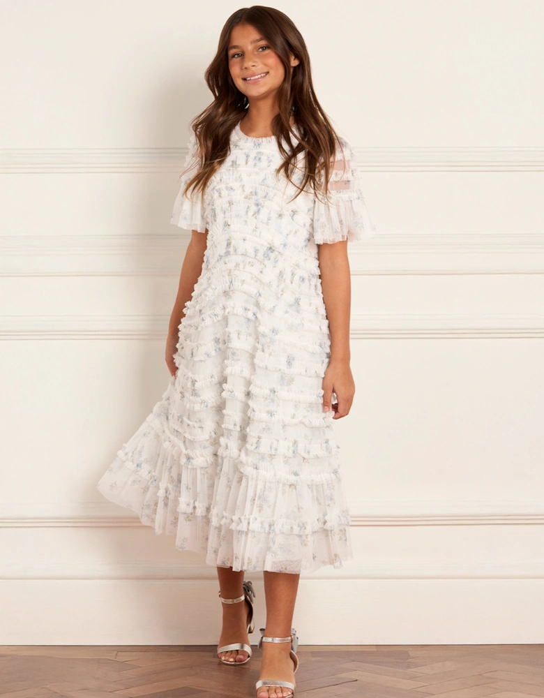 Girls Magnolia Ditsy Amara Ruffle Dress in Blue