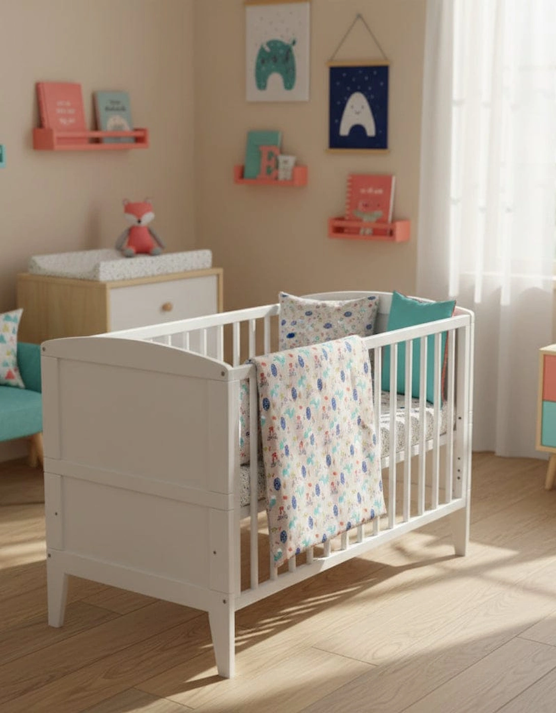 FORREST 3 Piece Reversible Cot Bed Set – Organic Cotton Baby Bedding - Woody