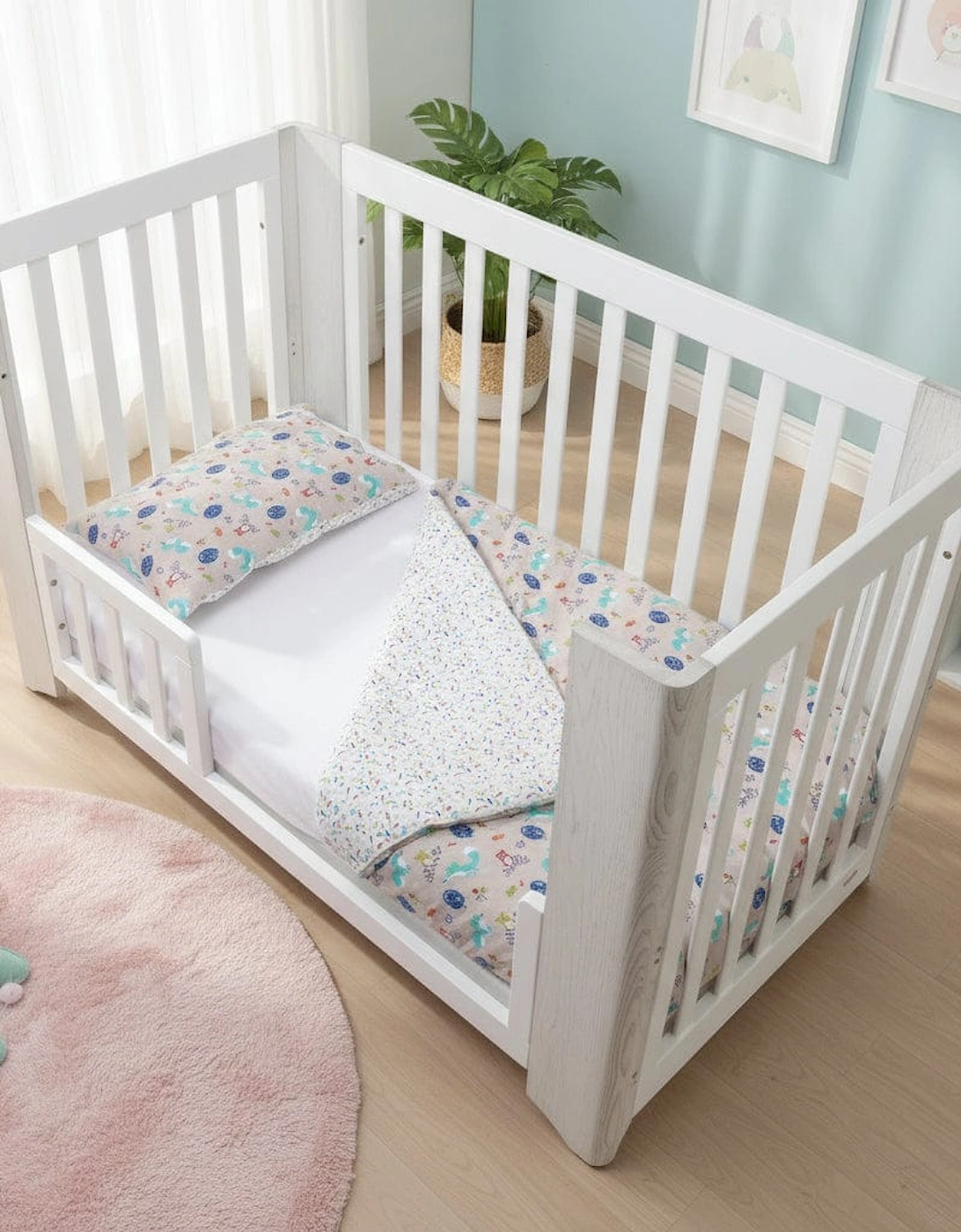 FORREST 3 Piece Reversible Cot Bed Set – Organic Cotton Baby Bedding - Woody