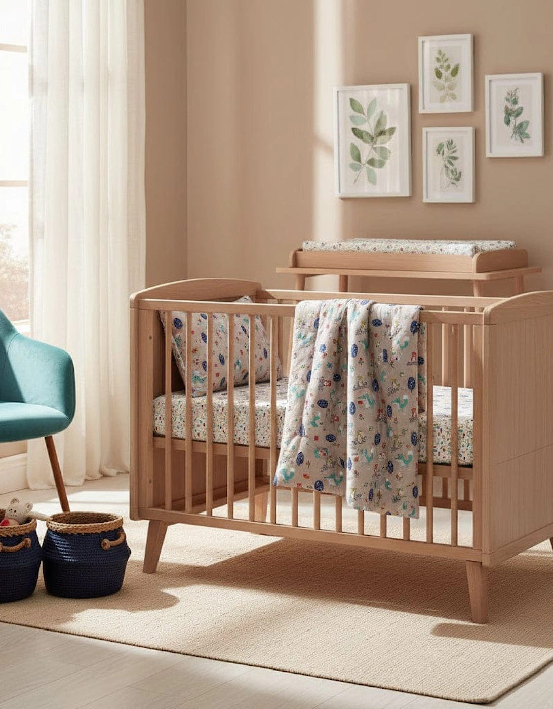 FORREST 3 Piece Reversible Cot Bed Set – Organic Cotton Baby Bedding - Woody