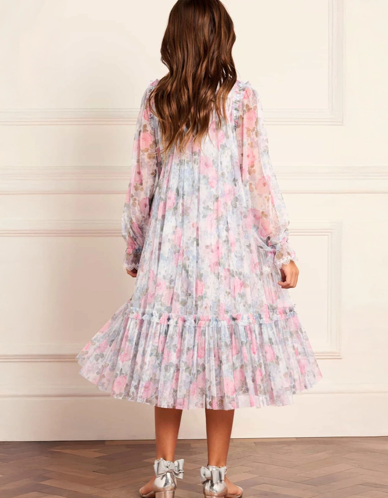 Girls Camille's Garden Long Sleeve Dress in Blue