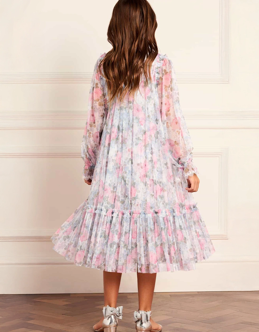 Girls Camille's Garden Long Sleeve Dress in Blue