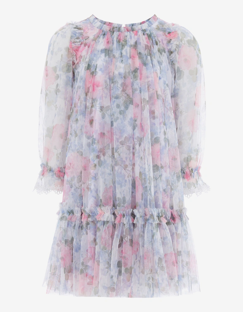 Girls Camille's Garden Long Sleeve Dress in Blue