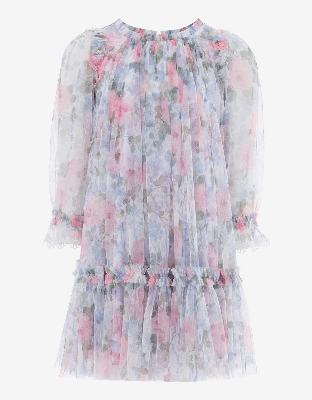 Girls Camille's Garden Long Sleeve Dress in Blue, 4 of 3