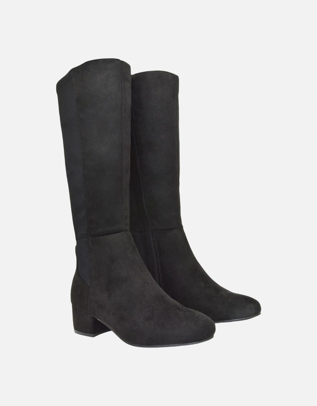 Womens/Ladies Hannah Zip Elasticated Shaft Low Block Heel Long Boots, 5 of 4