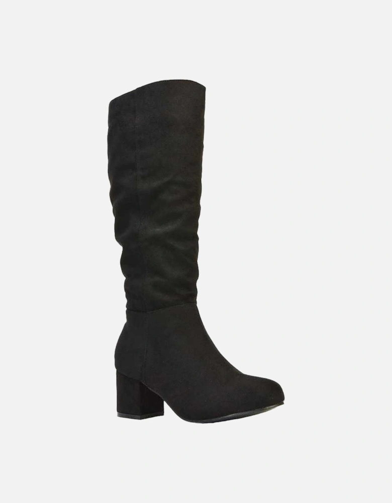 Womens/Ladies Jackie Ruched Mid Block Heel Knee-High Boots