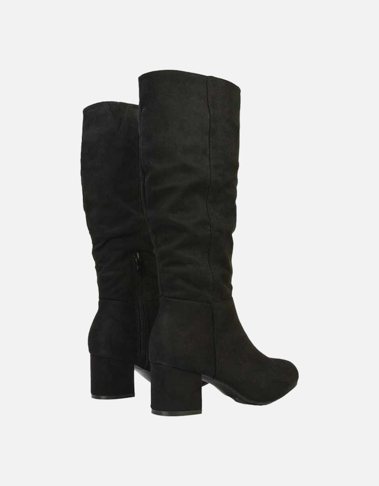 Womens/Ladies Jackie Ruched Mid Block Heel Knee-High Boots