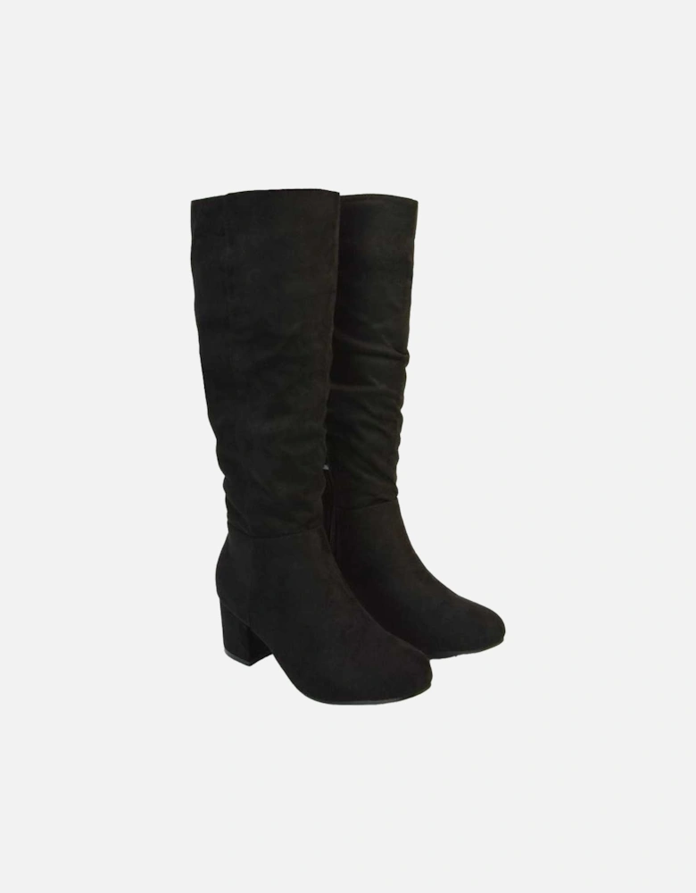 Womens/Ladies Jackie Ruched Mid Block Heel Knee-High Boots