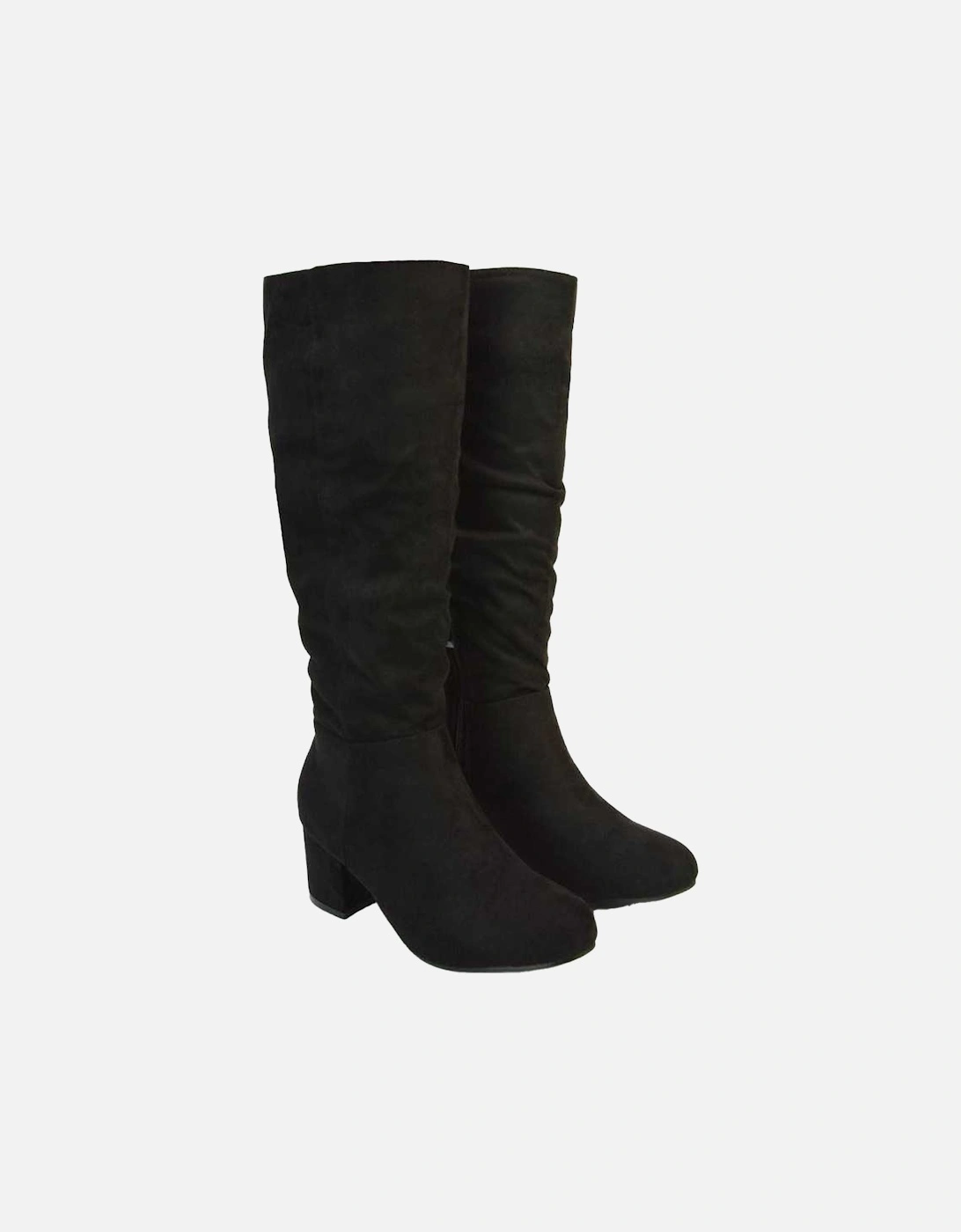 Womens/Ladies Jackie Ruched Mid Block Heel Knee-High Boots