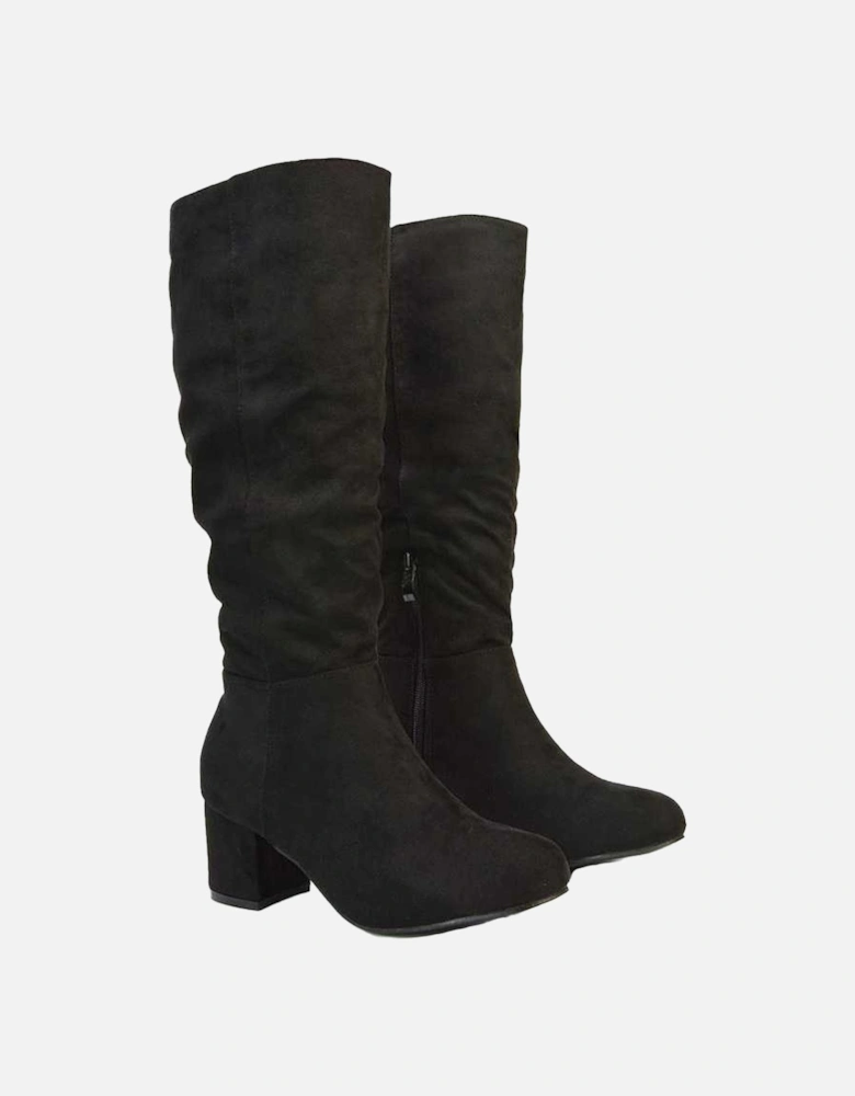 Womens/Ladies Jackie Ruched Mid Block Heel Knee-High Boots