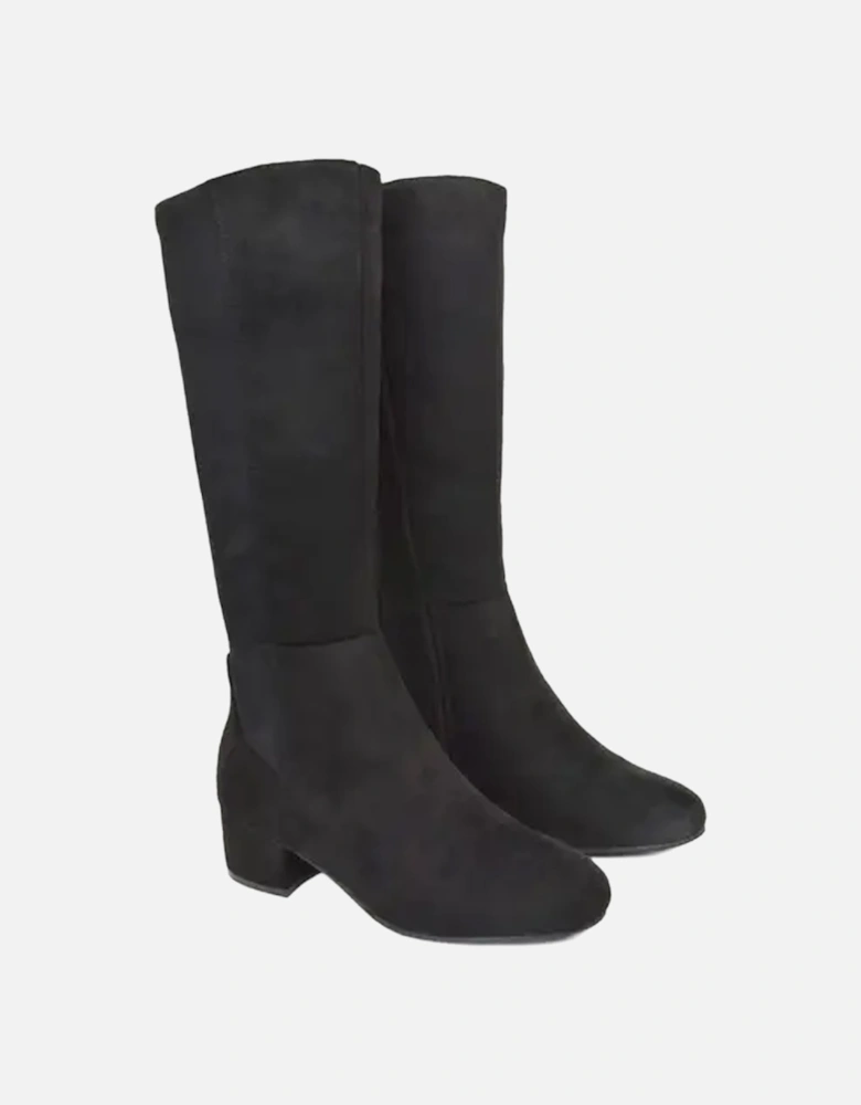 Womens/Ladies Hannah Zip Elasticated Shaft Low Block Heel Long Boots