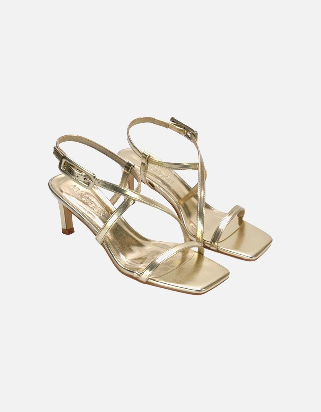 Womens/Ladies Gabriella Metallic Square Toe Mid Stiletto Sandals
