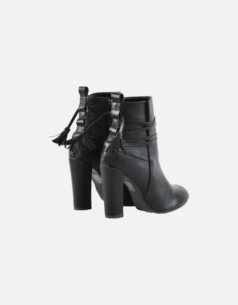 Womens/Ladies Jamie Tassel Tie Up High Block Heel Ankle Boots