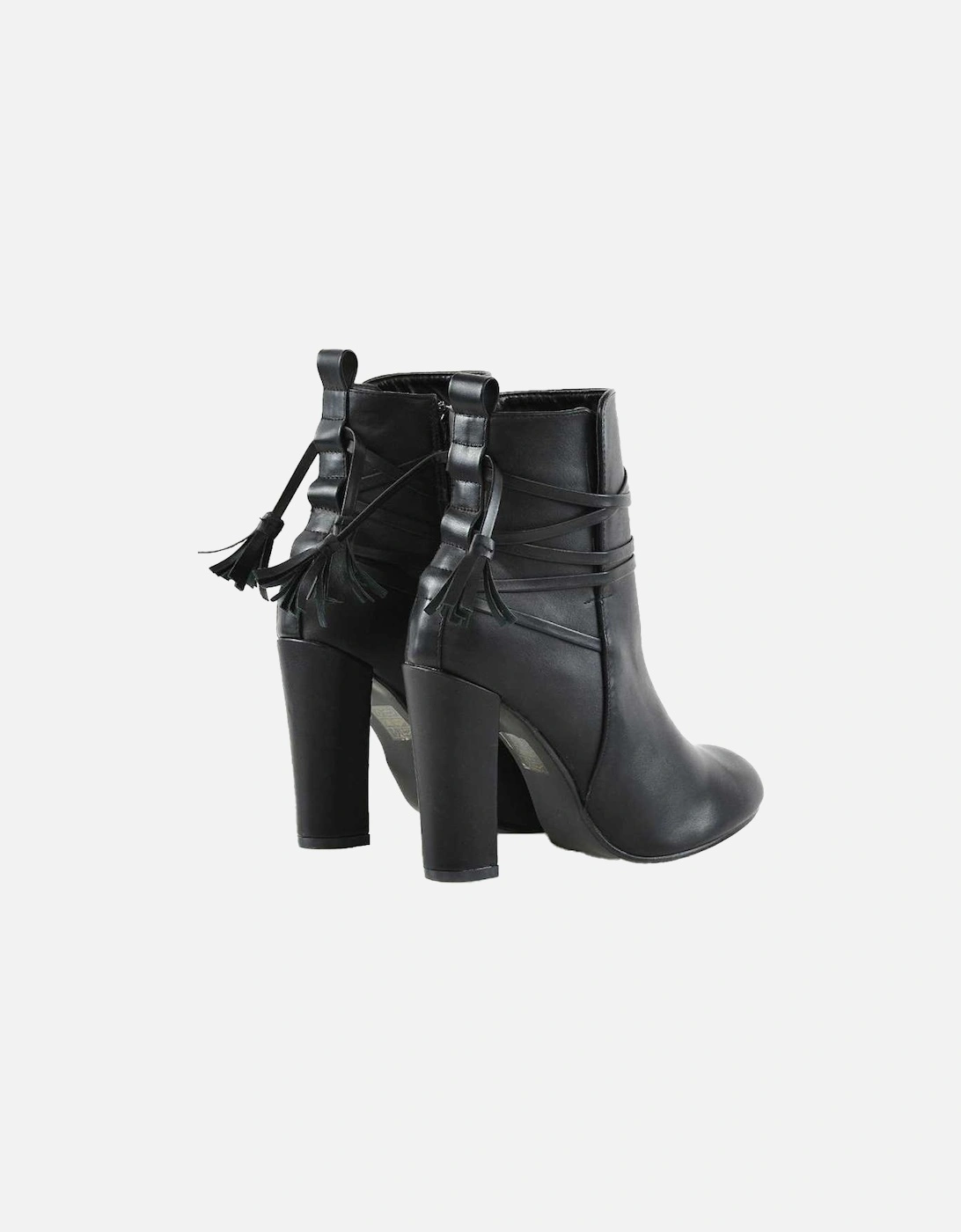 Womens/Ladies Jamie Tassel Tie Up High Block Heel Ankle Boots