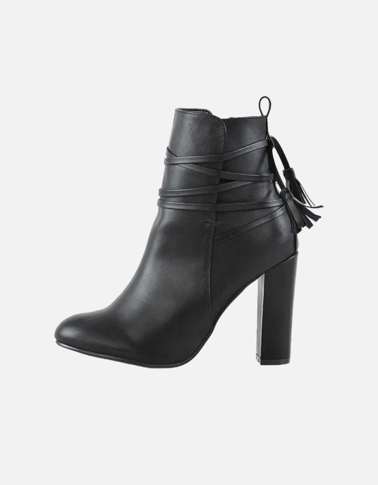 Womens/Ladies Jamie Tassel Tie Up High Block Heel Ankle Boots