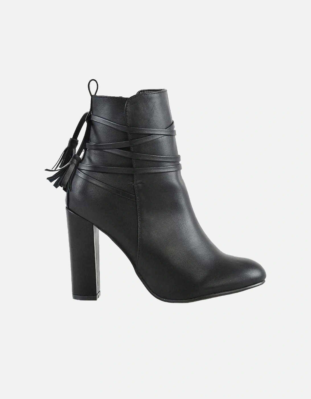 Womens/Ladies Jamie Tassel Tie Up High Block Heel Ankle Boots