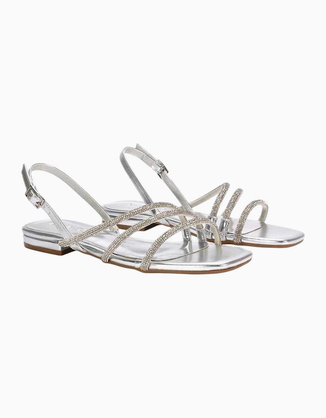 Women's XY London Womens/Ladies Abigale Diamante Metallic Sling Back Sandals - Silver - Size: 5