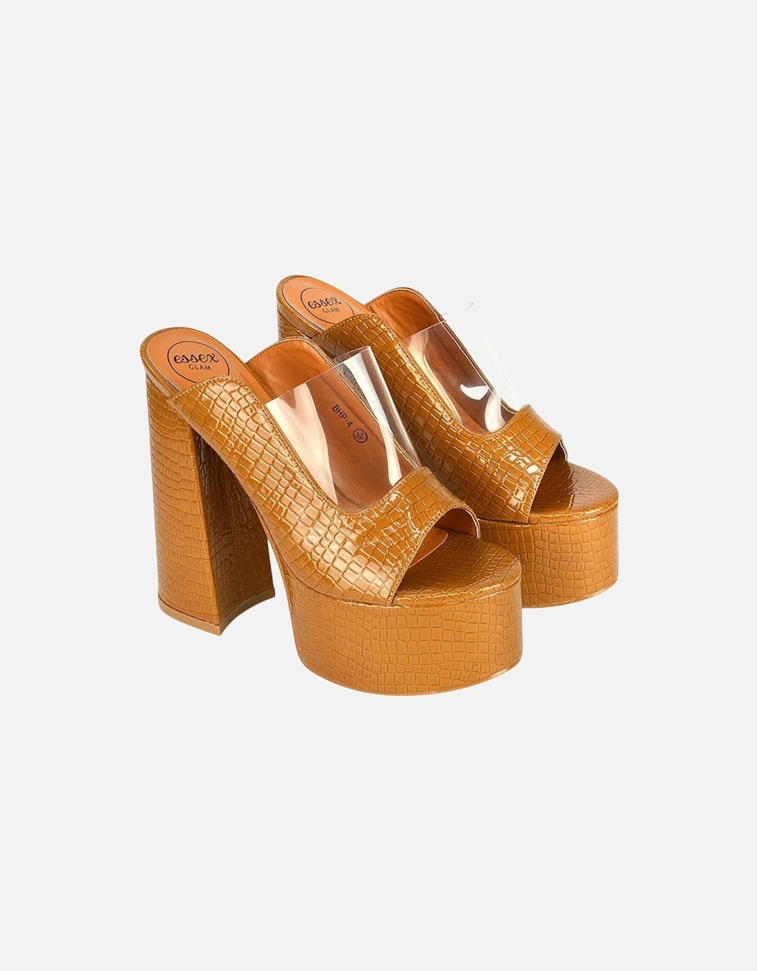 Womens/Ladies Saorise Patent Perspex Panel High Block Heel Mules, 4 of 3