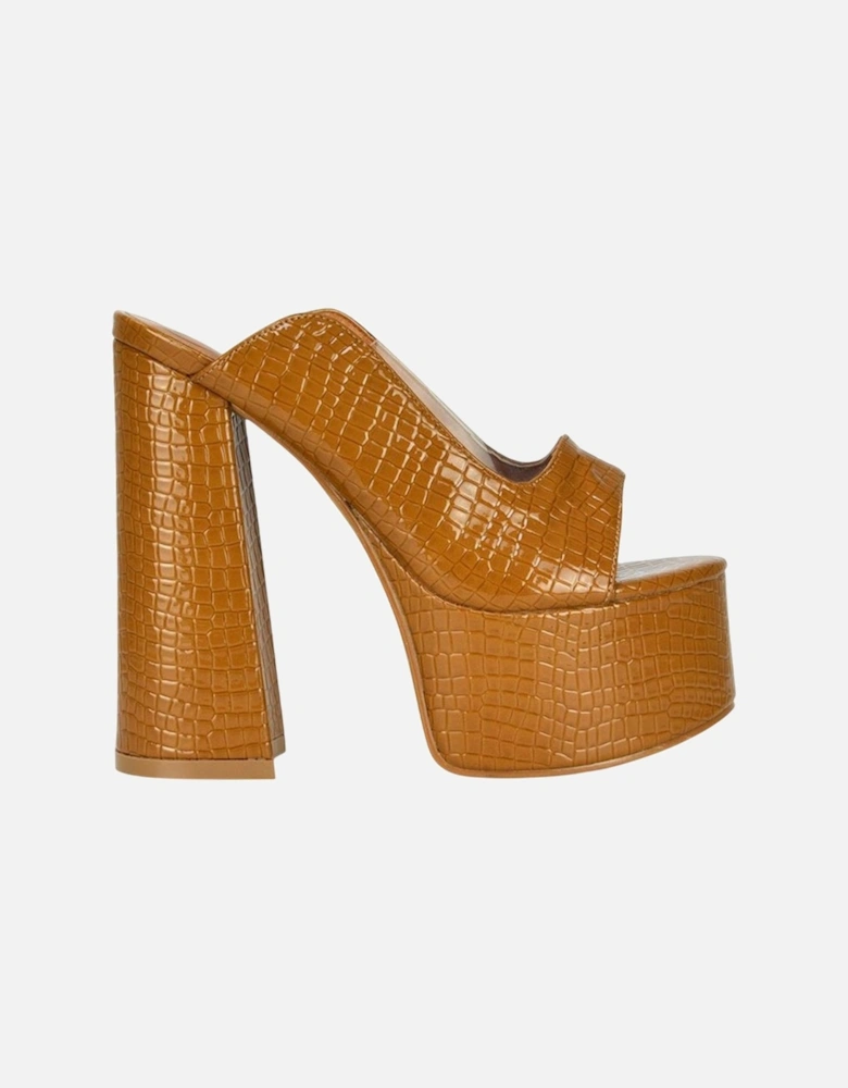 Womens/Ladies Saorise Patent Perspex Panel High Block Heel Mules