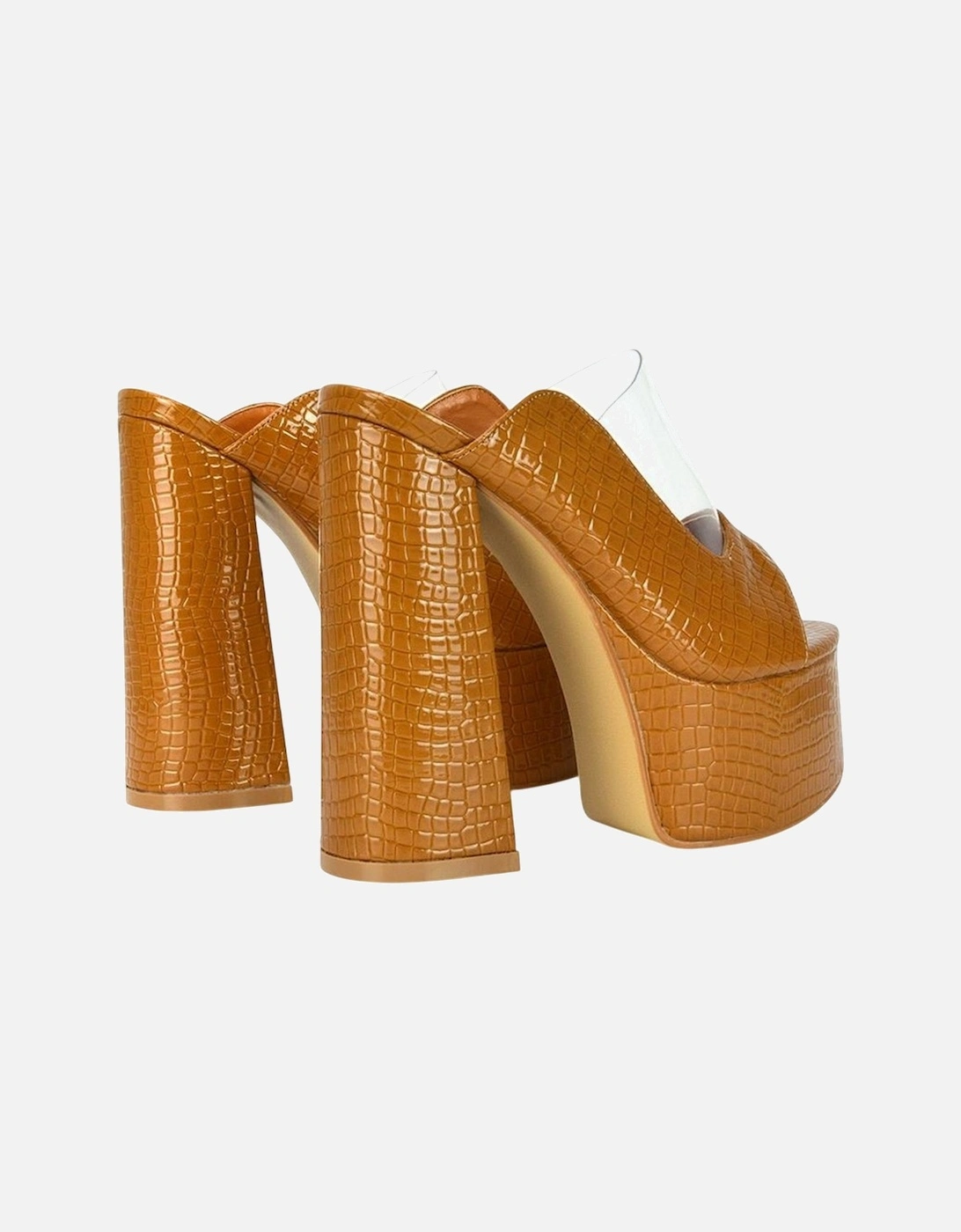 Womens/Ladies Saorise Patent Perspex Panel High Block Heel Mules