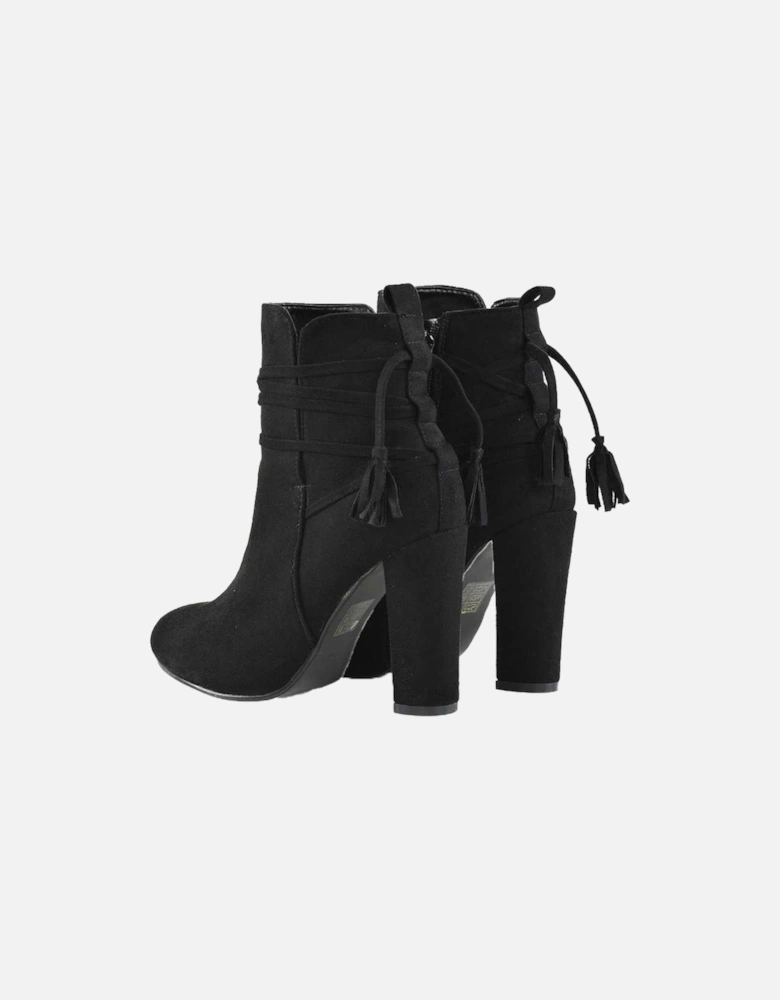 Womens/Ladies Jamie Tassel Tie Up High Block Heel Ankle Boots