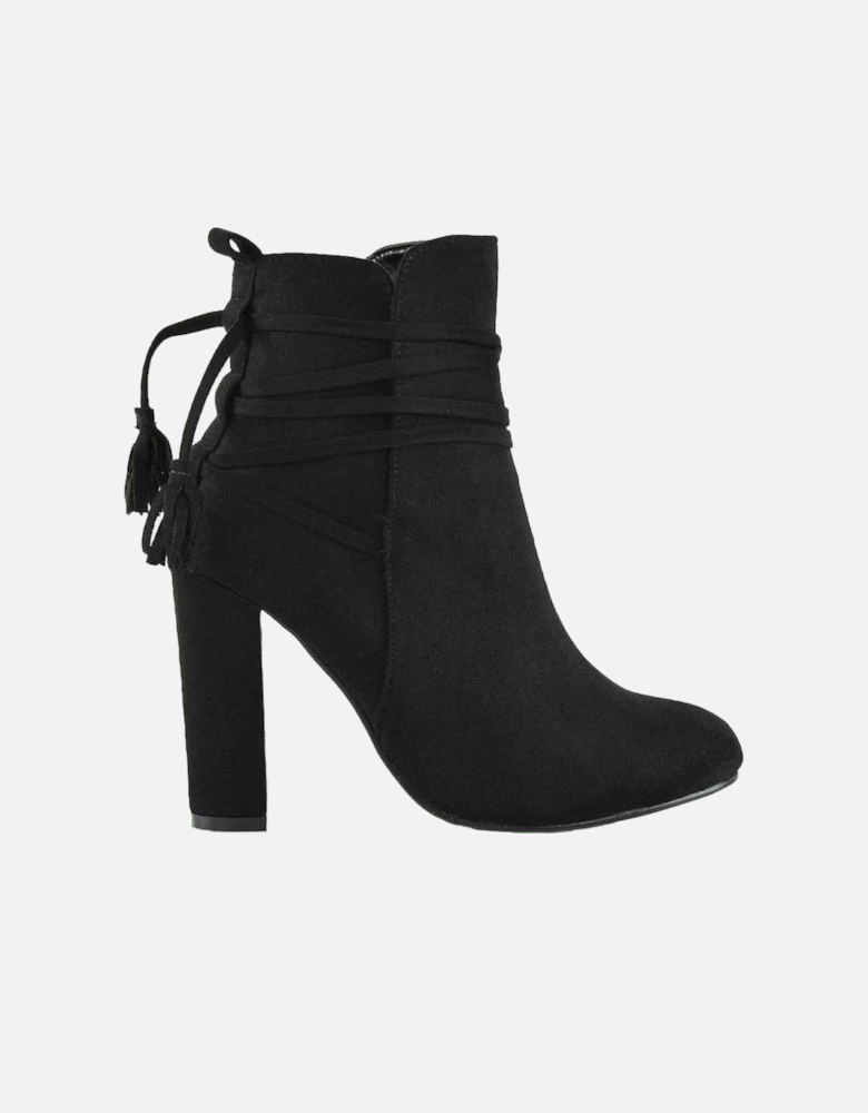 Womens/Ladies Jamie Tassel Tie Up High Block Heel Ankle Boots