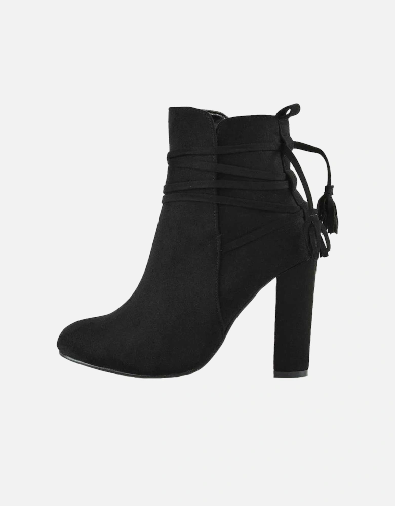 Womens/Ladies Jamie Tassel Tie Up High Block Heel Ankle Boots