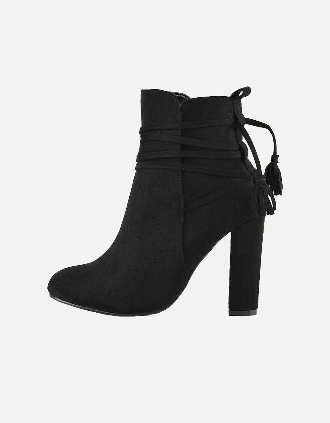 Womens/Ladies Jamie Tassel Tie Up High Block Heel Ankle Boots