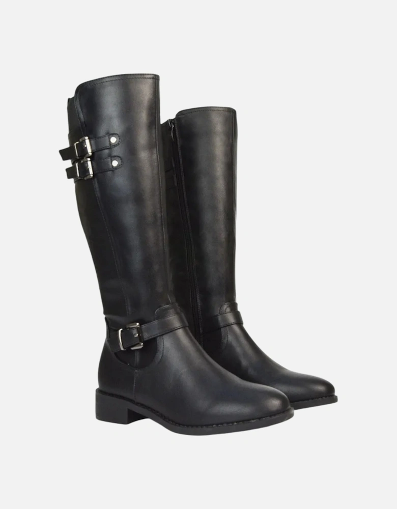 Womens/Ladies Amy Buckle Knee-High Elasticated Flat Biker Boots