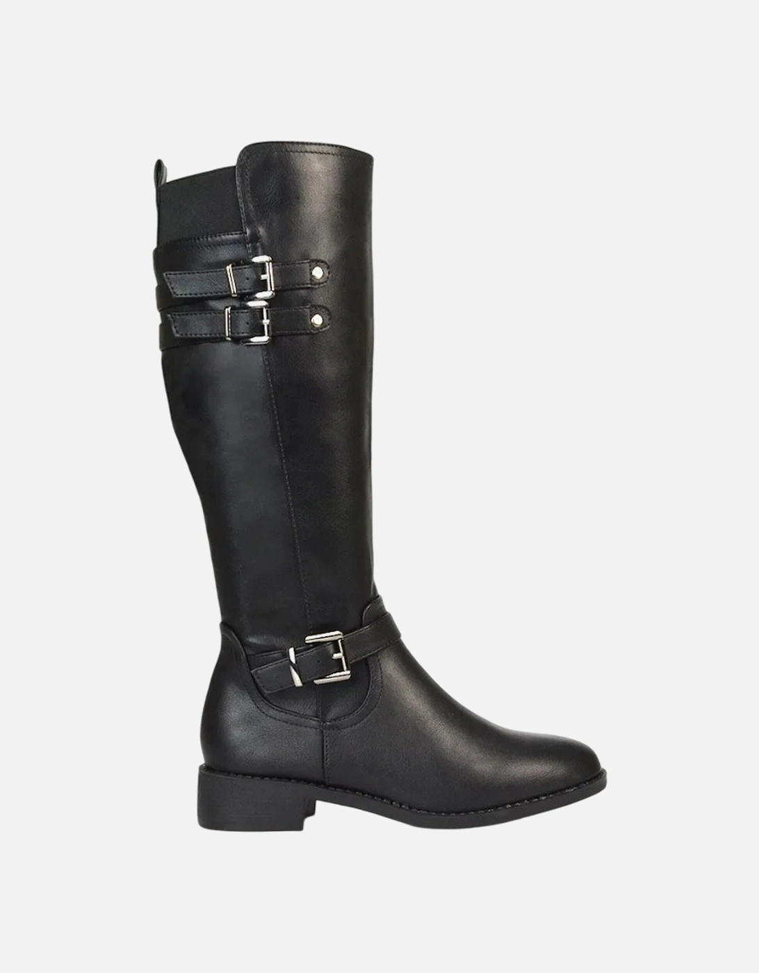 Womens/Ladies Amy Buckle Knee-High Elasticated Flat Biker Boots