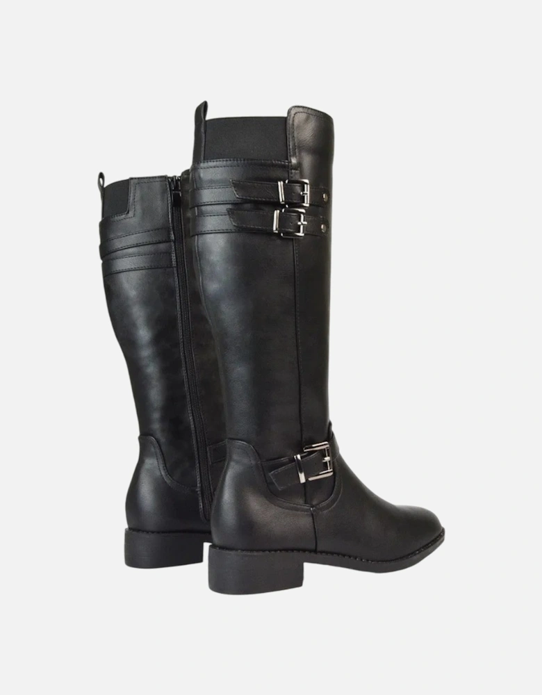 Womens/Ladies Amy Buckle Knee-High Elasticated Flat Biker Boots