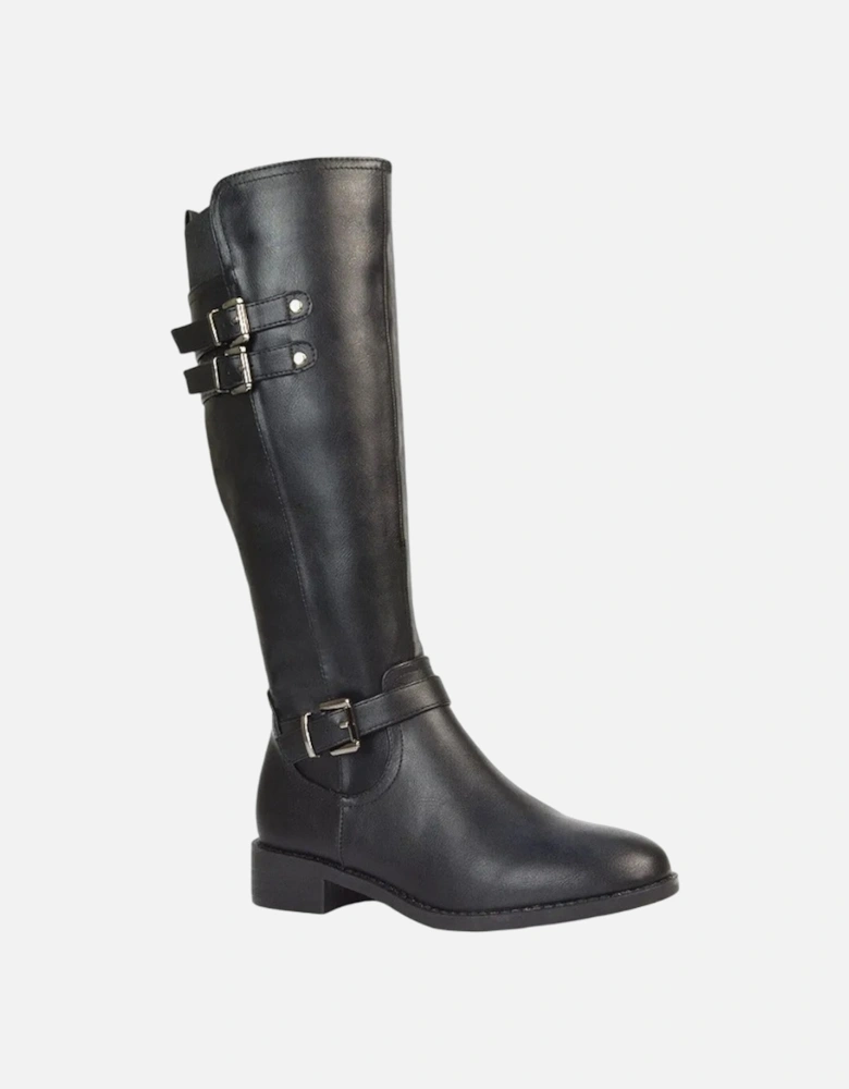 Womens/Ladies Amy Buckle Knee-High Elasticated Flat Biker Boots
