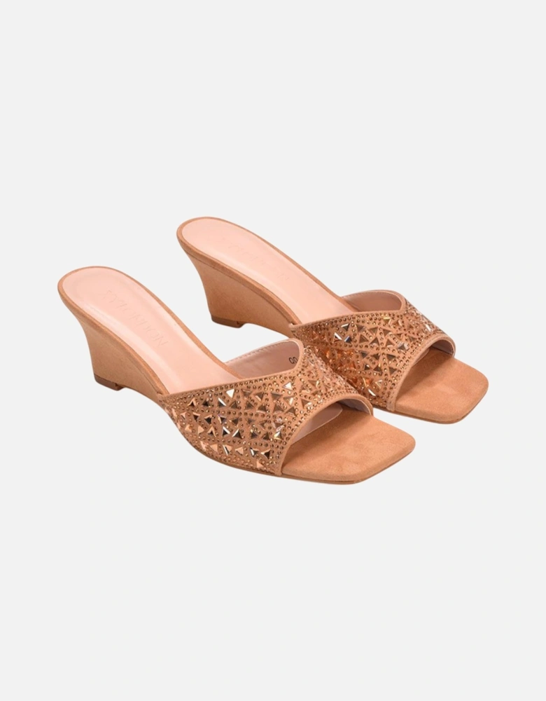 Womens/Ladies Georgia Diamante Heeled Mule Sandals