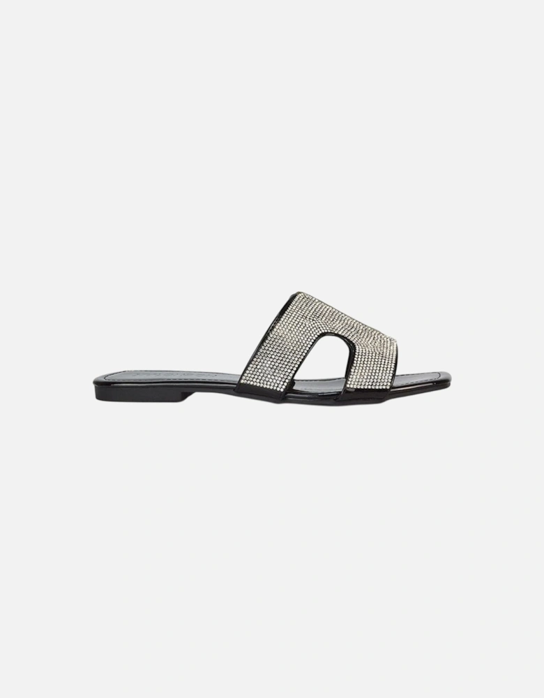 Womens/Ladies Jamie Patent Diamante Slip-on Flat Sliders