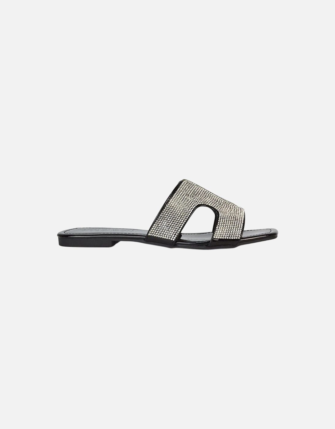 Womens/Ladies Jamie Patent Diamante Slip-on Flat Sliders