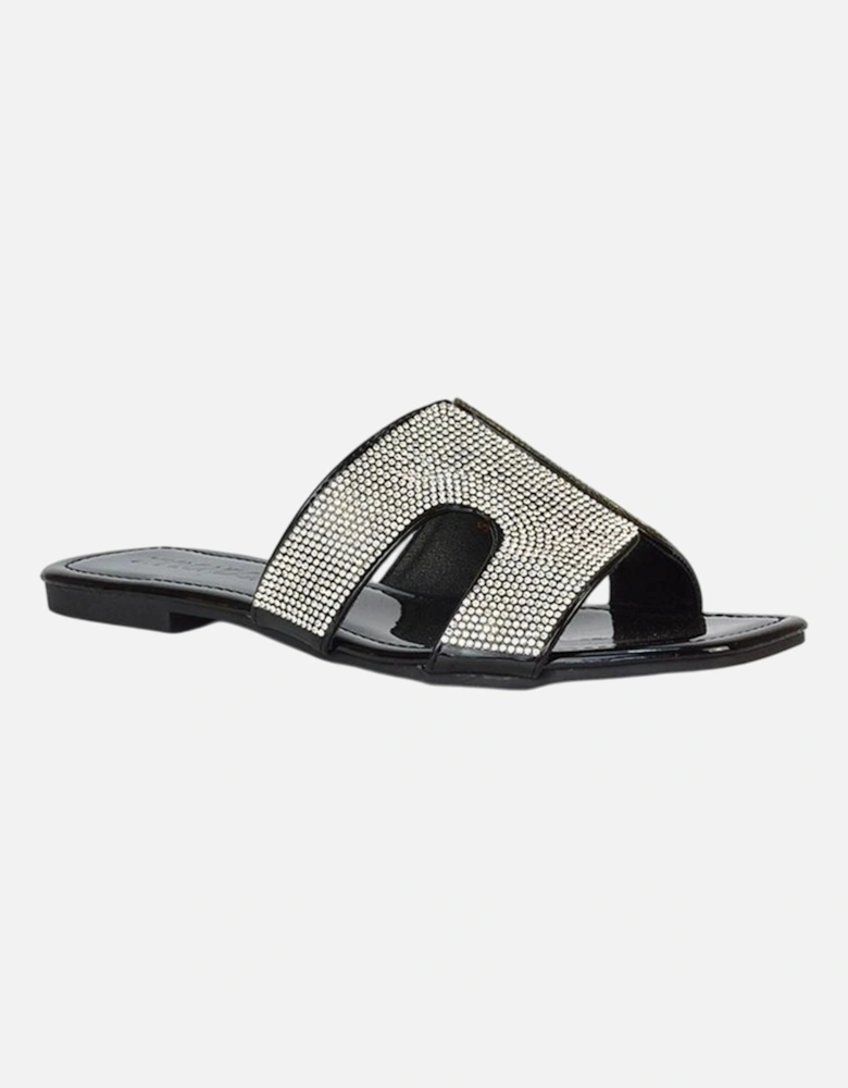 Womens/Ladies Jamie Patent Diamante Slip-on Flat Sliders