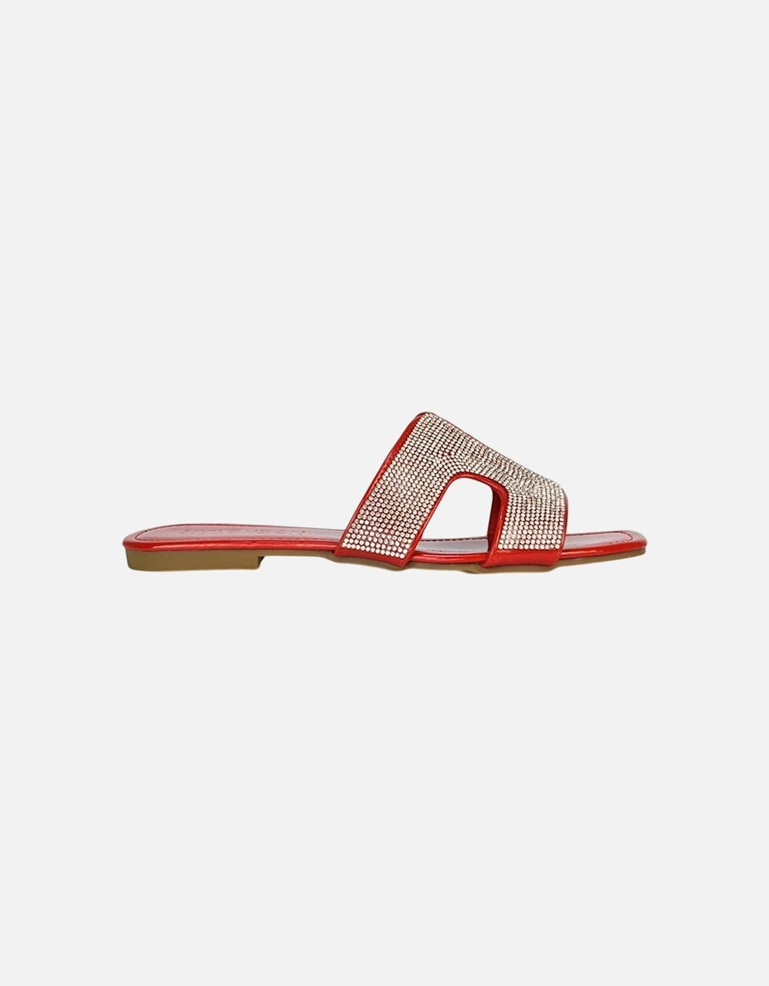 Womens/Ladies Jamie Patent Diamante Slip-on Flat Sliders