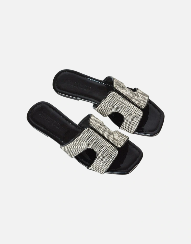 Womens/Ladies Jamie Patent Diamante Slip-on Flat Sliders