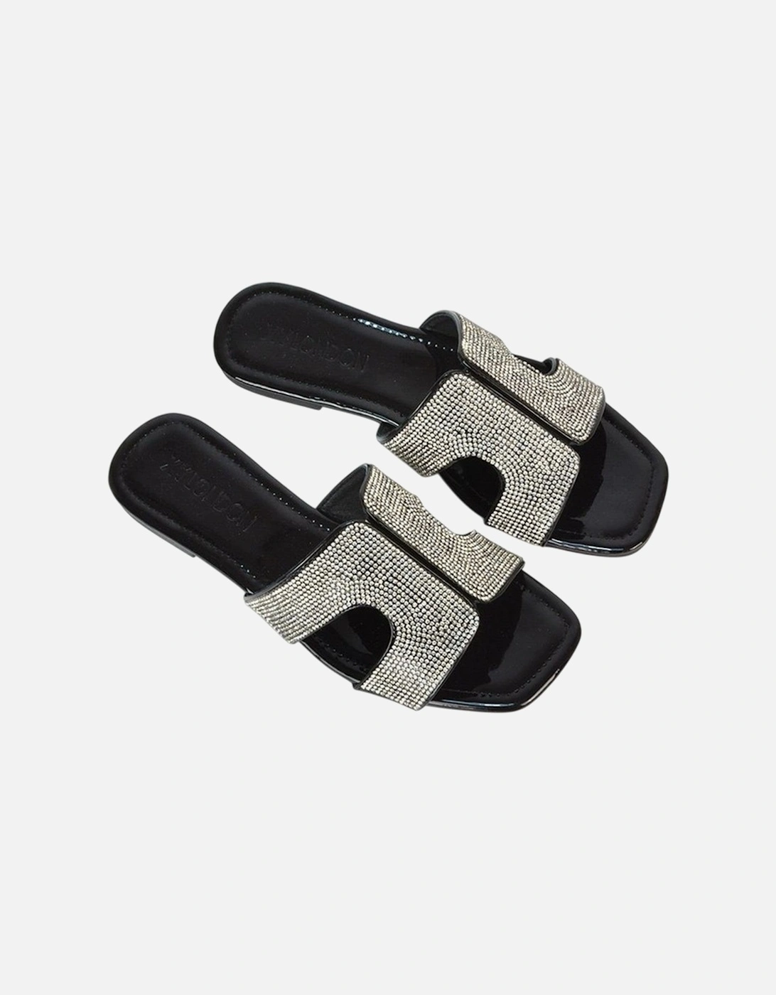 Womens/Ladies Jamie Patent Diamante Slip-on Flat Sliders