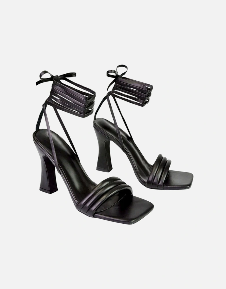 Womens/Ladies Zeta Square Toe Lace Up Mid Block Heel Sandals