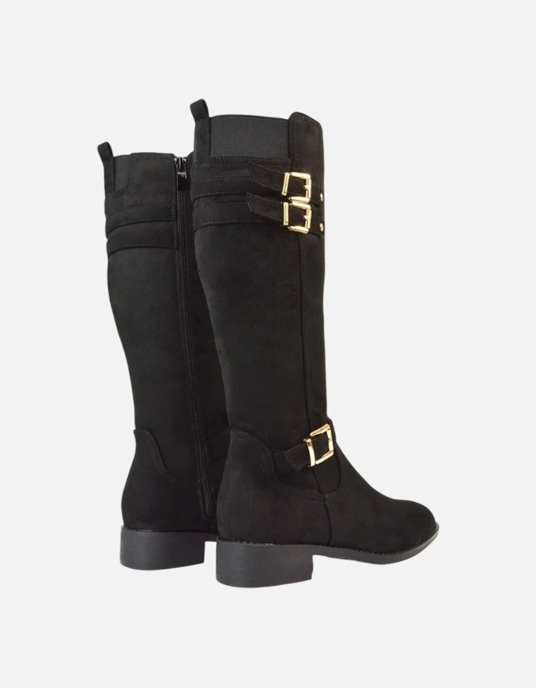 Womens/Ladies Amy Buckle Knee-High Elasticated Flat Biker Boots