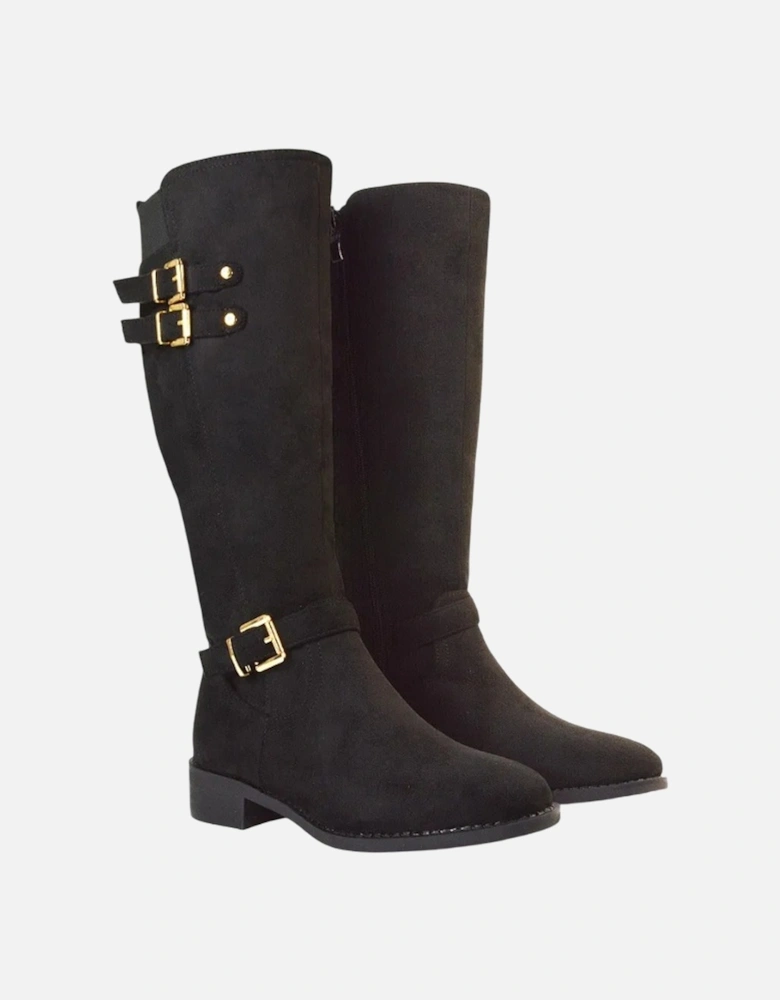 Womens/Ladies Amy Buckle Knee-High Elasticated Flat Biker Boots