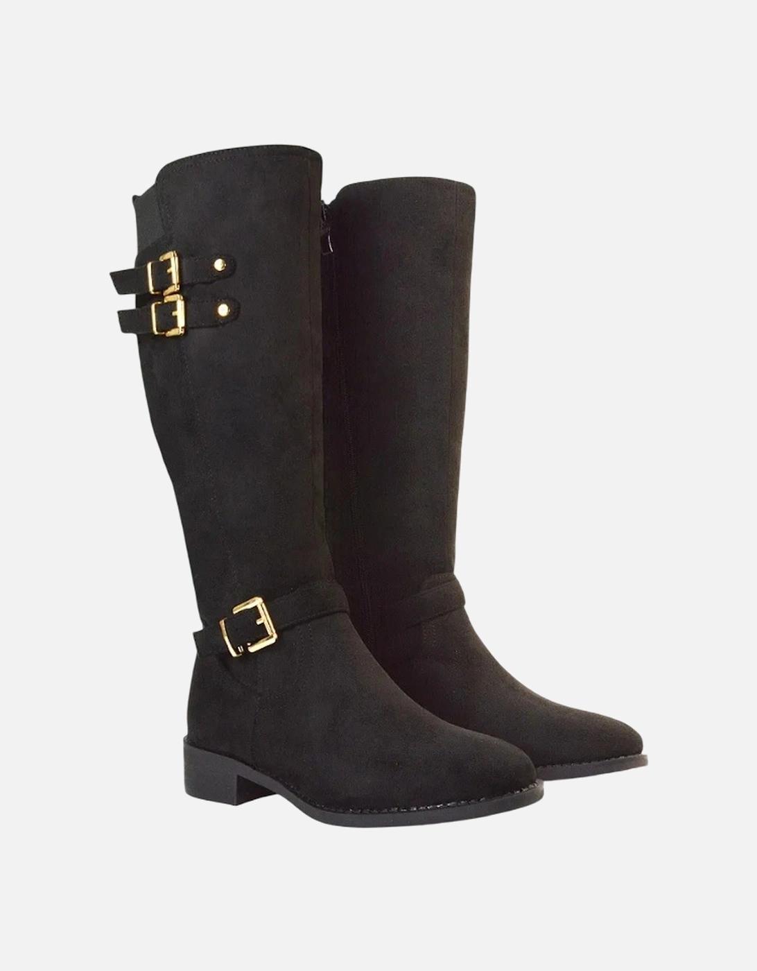 Womens/Ladies Amy Buckle Knee-High Elasticated Flat Biker Boots, 5 of 4