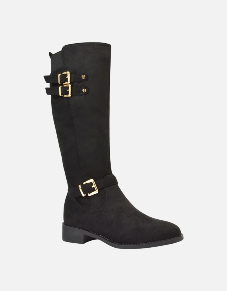 Womens/Ladies Amy Buckle Knee-High Elasticated Flat Biker Boots