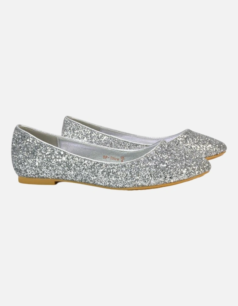 Womens/Ladies Karissa Glitter Flat Ballerina Flats