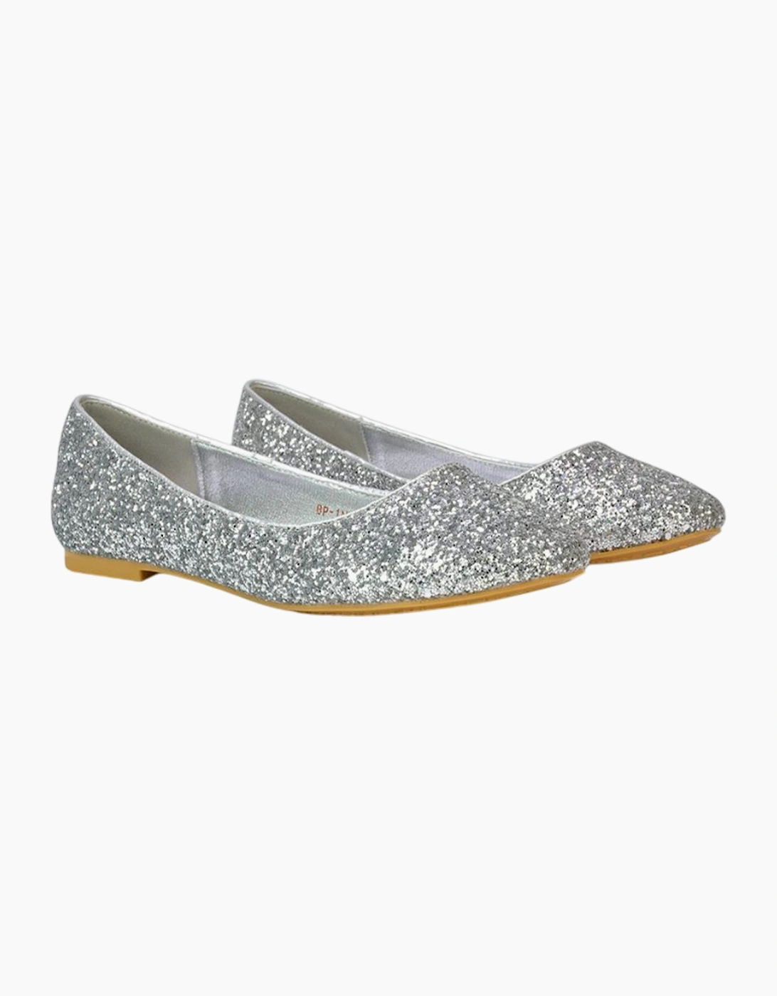 Women's XY London Womens/Ladies Karissa Glitter Flat Ballerina Flats - Silver - Size: 4