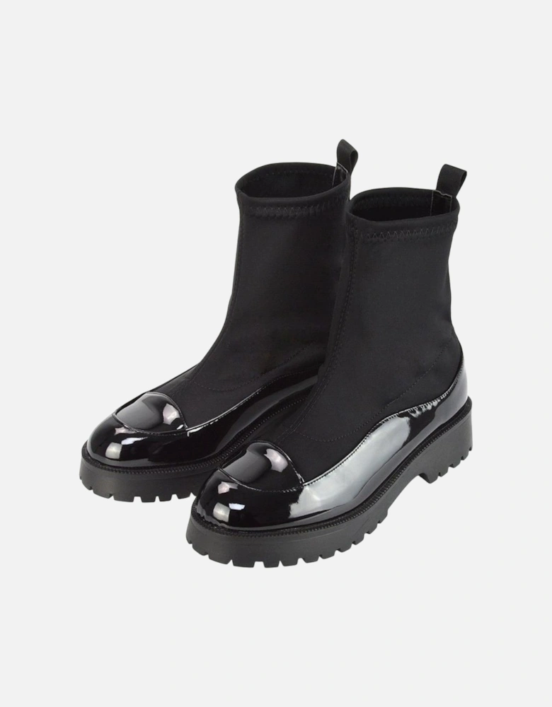 Womens/Ladies Kerry Patent Chunky Flat Biker Boots